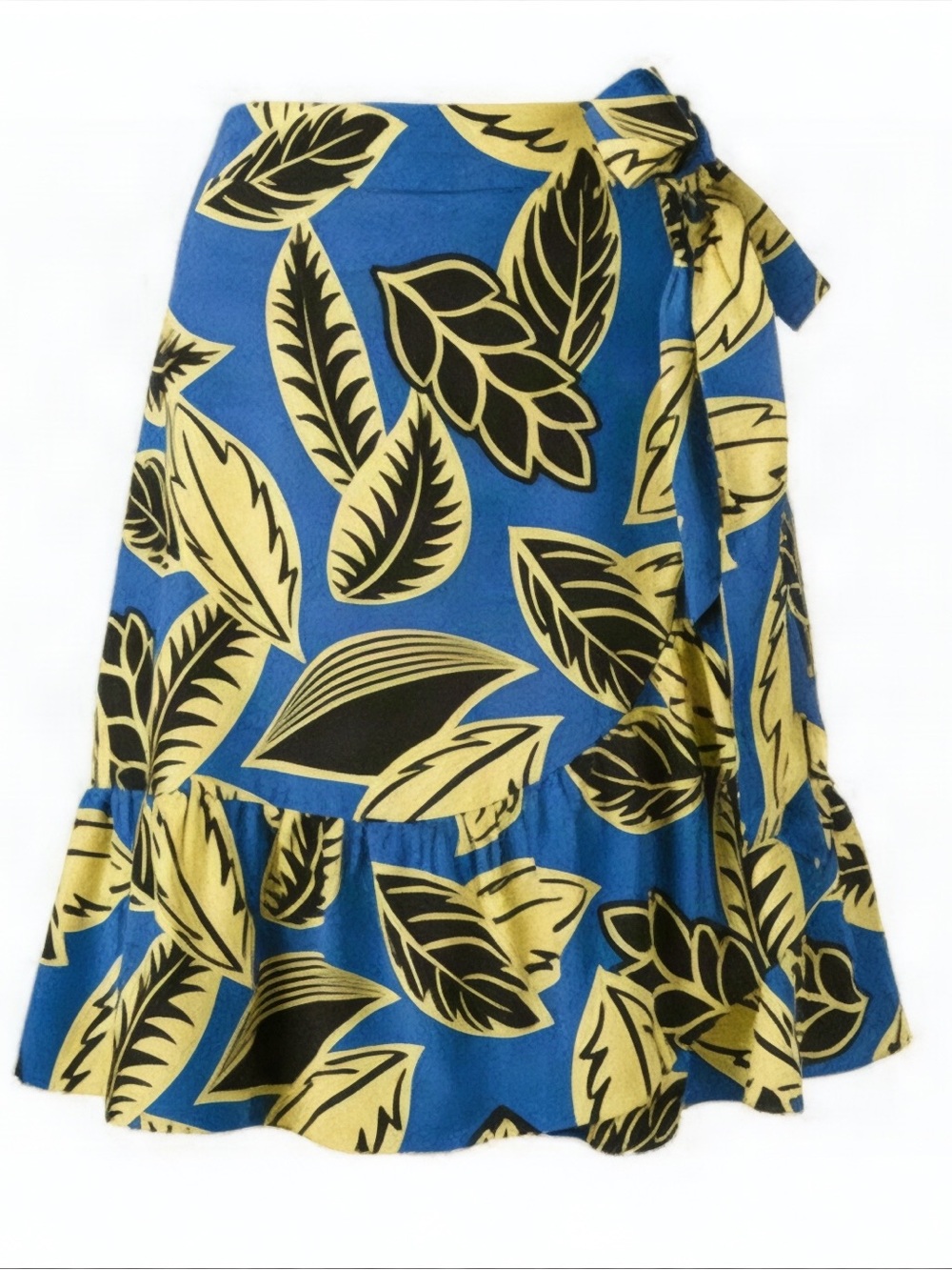 MOSCHINO Blue & Yellow Leaf-Print Wrap Skirt